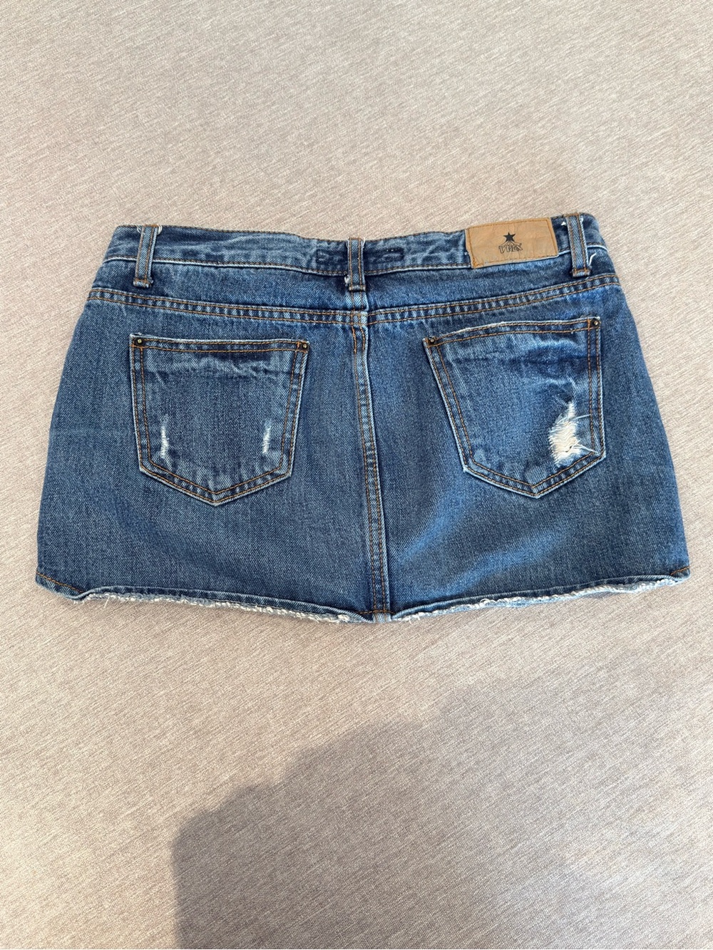 Button-Front Distressed Denim Mini Skort - Blue - Picture 2 of 4